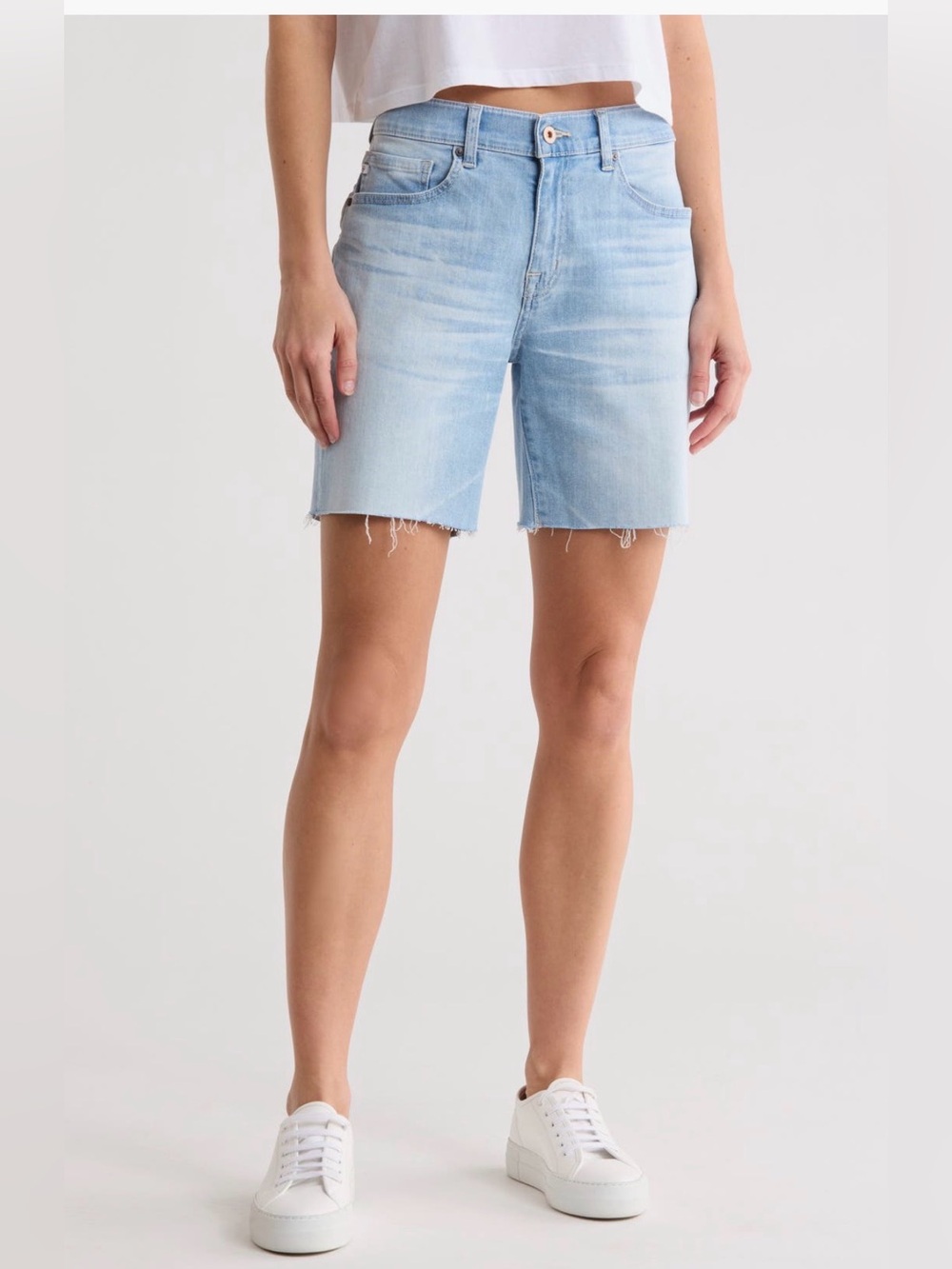AG ex-boyfriend mid thigh denim shorts